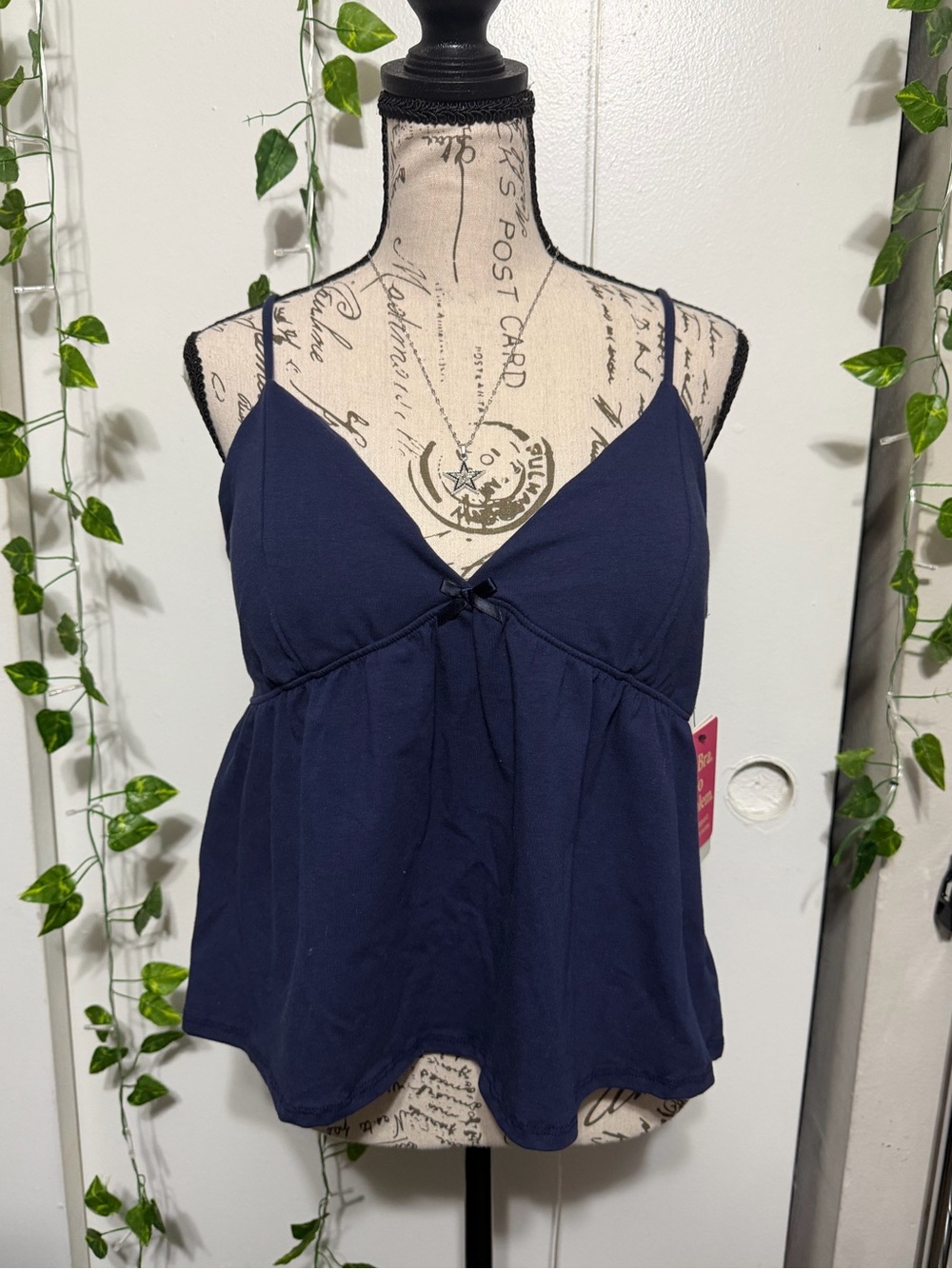 Navy Spaghetti-Strap Camisole with Front Tie